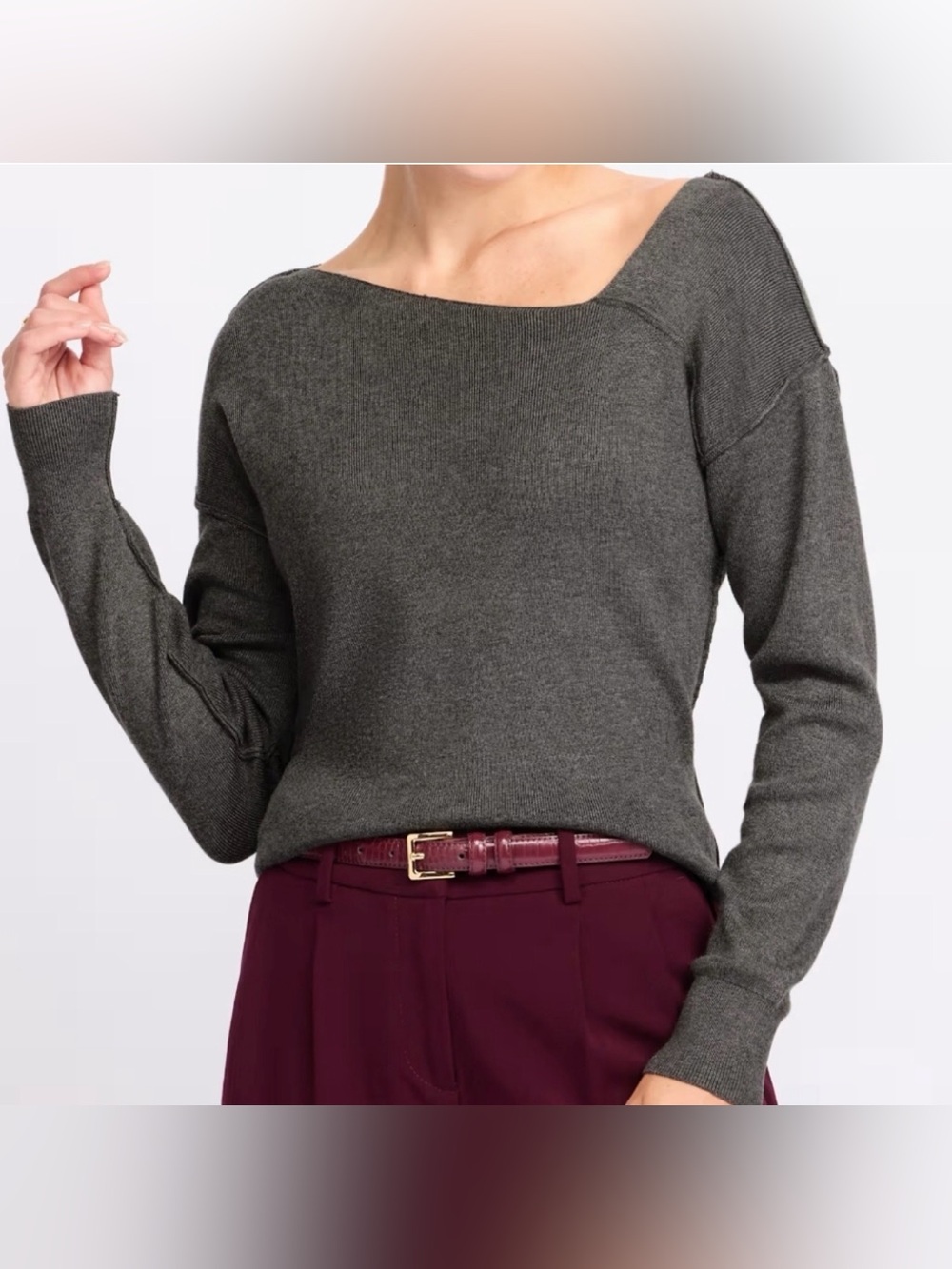 Montgomery Post Hazel Asym Neckline Desk To Dinner Sweater Dark Grey - L